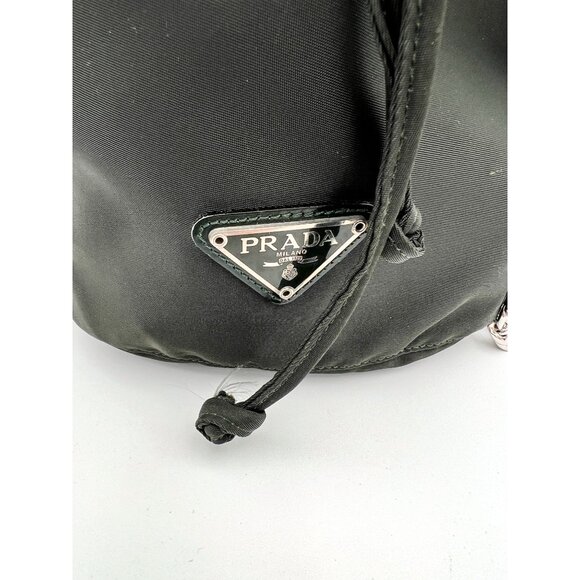Authentic Prada Bucket Drawstring Pouch Bag Nero Nylon Vintage Dark Green Handba - Picture 11 of 15